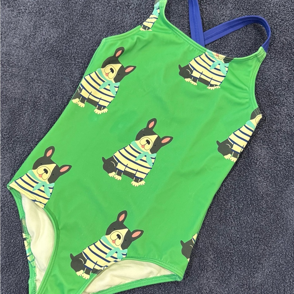 Mini Boden Green Dog Print Kids Swim One Piece